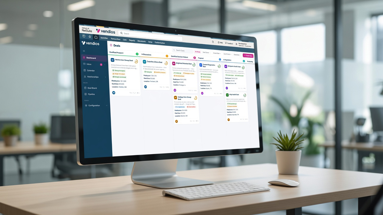 A drag-and-drop sales pipeline board with one deal card mid-move